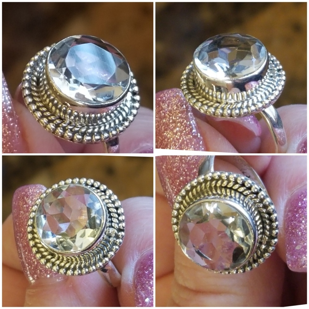 Genuine 7ct Natural White Topaz Ring Size 8.5